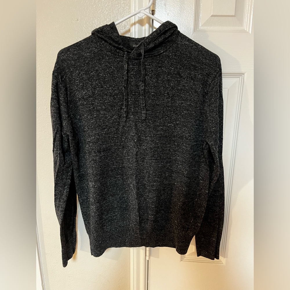 J Crew Linen Cotton Lightweight Sweater Hoodie Charcoal Grey Small